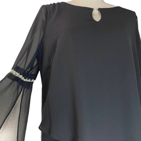 Le Bos Long Sleeve Bead Embellished Blouse Black Career Date Night Classy Top - Picture 4 of 13
